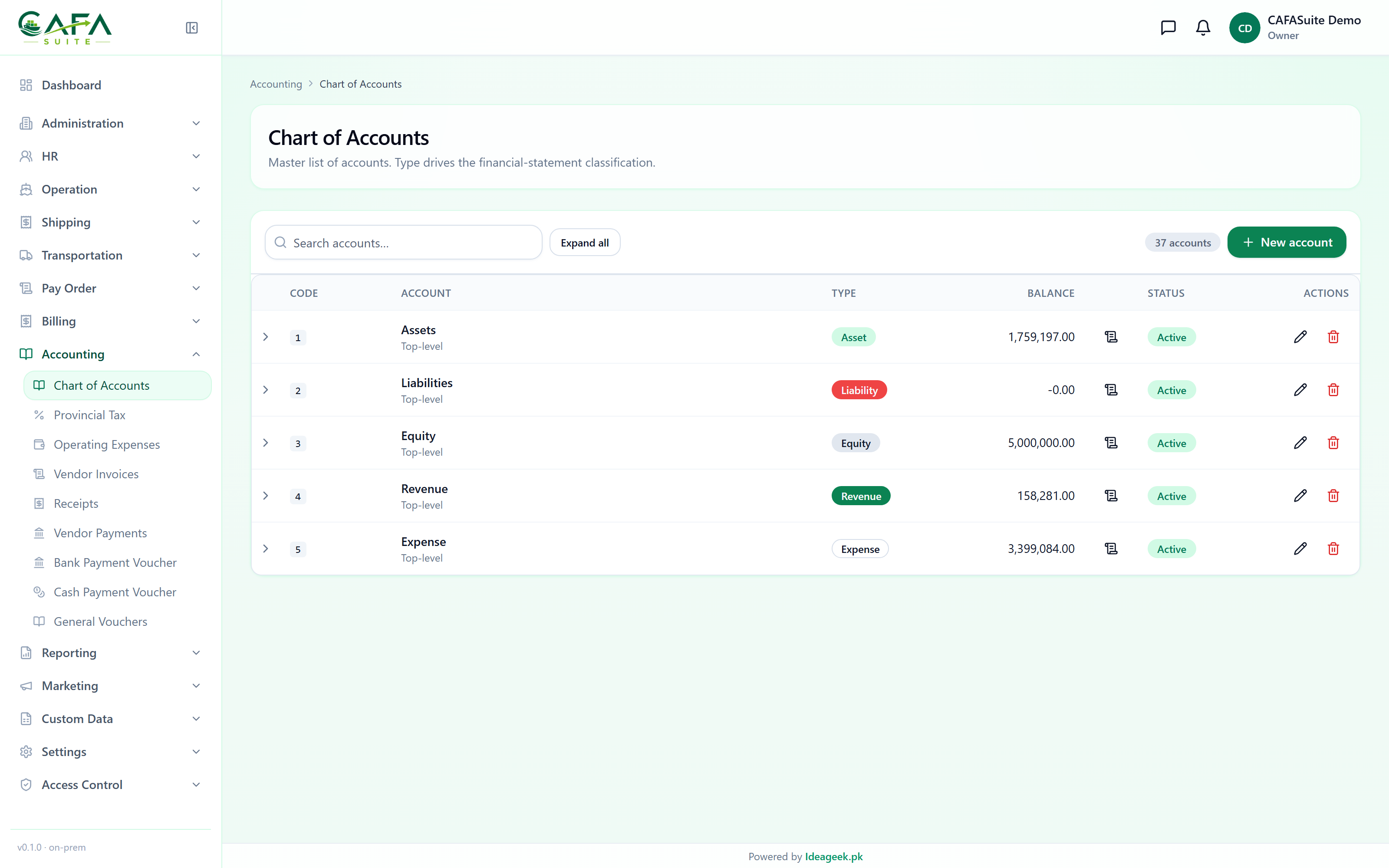 Chart of accounts
