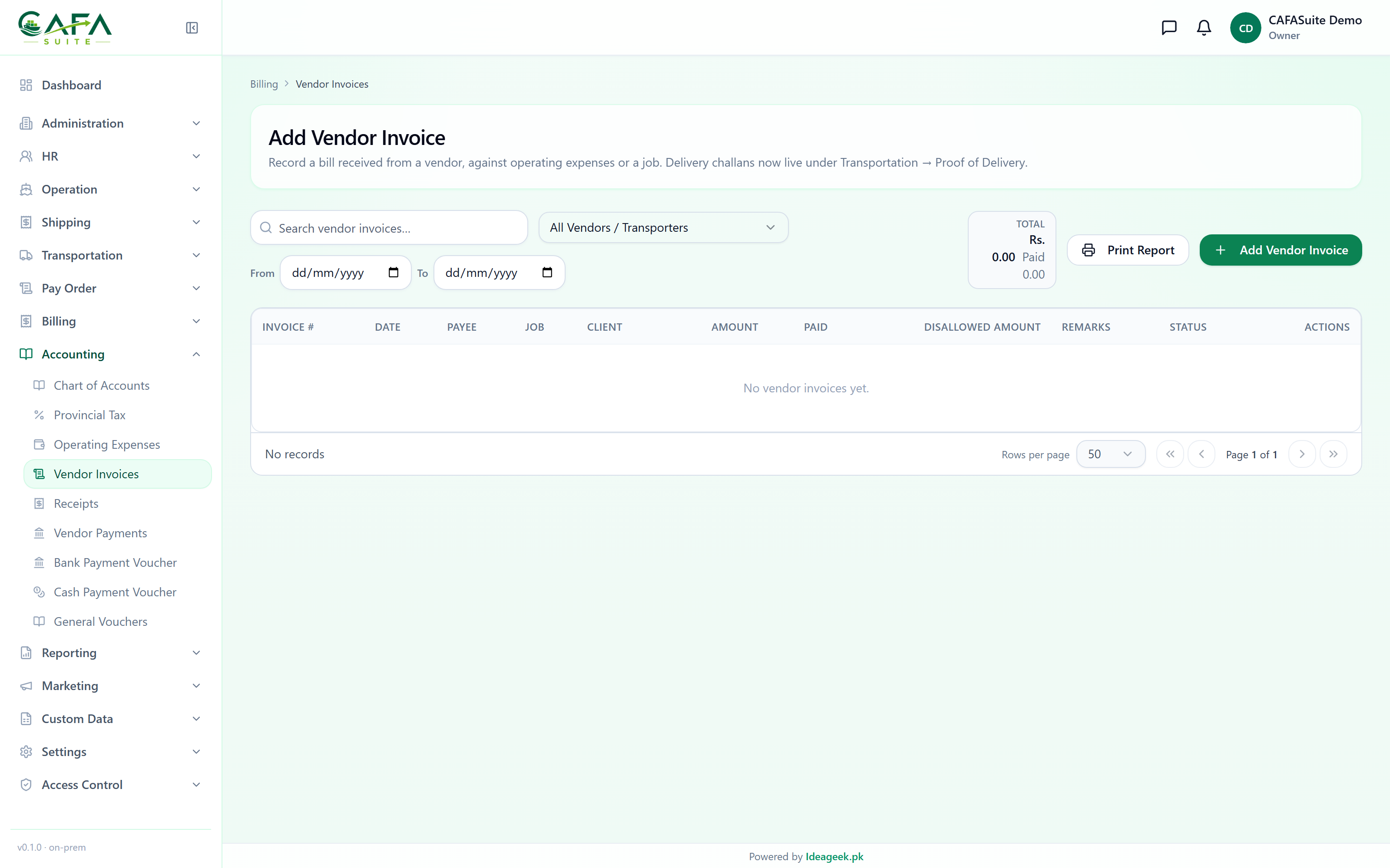 Vendor invoices