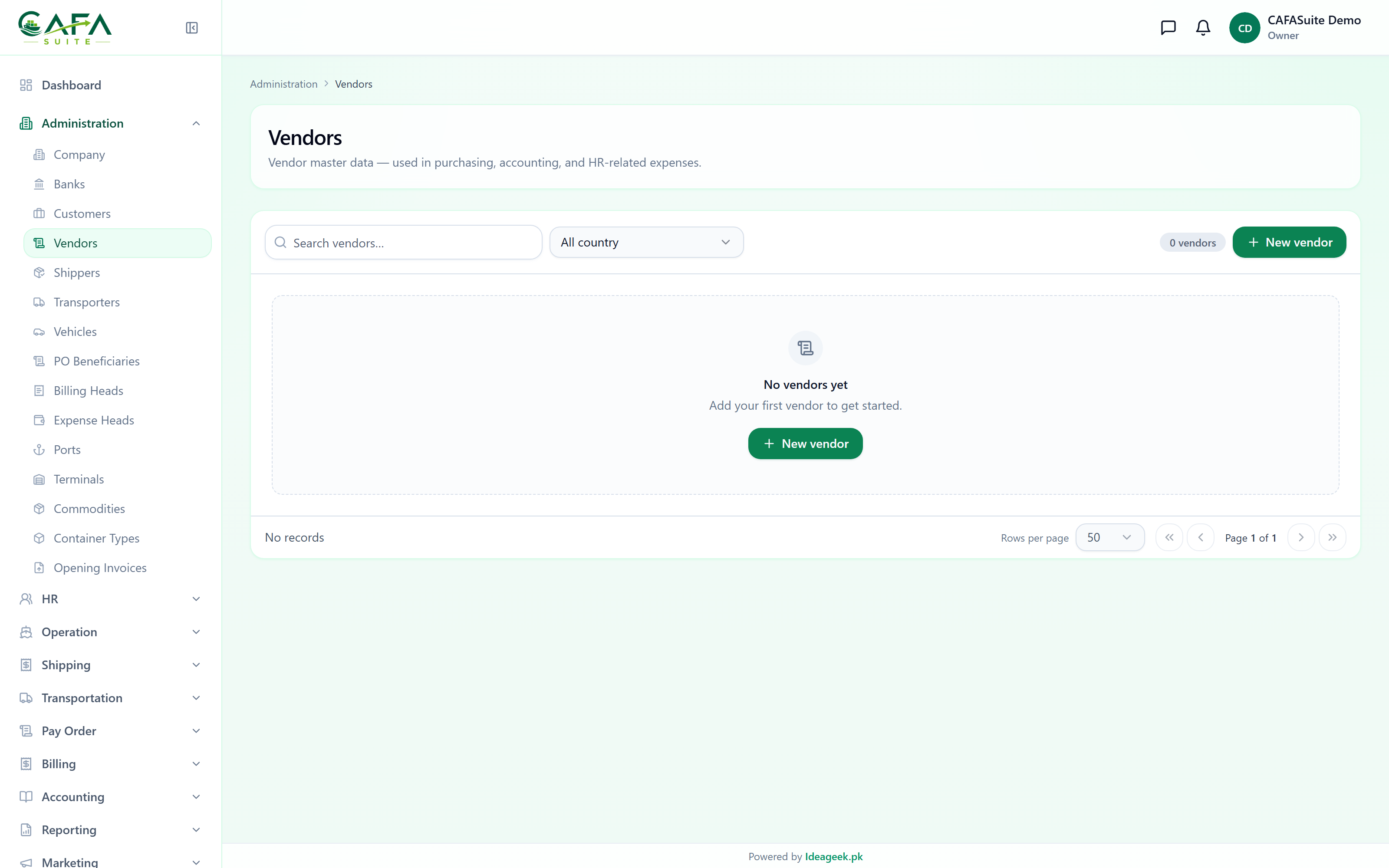 Vendor master data