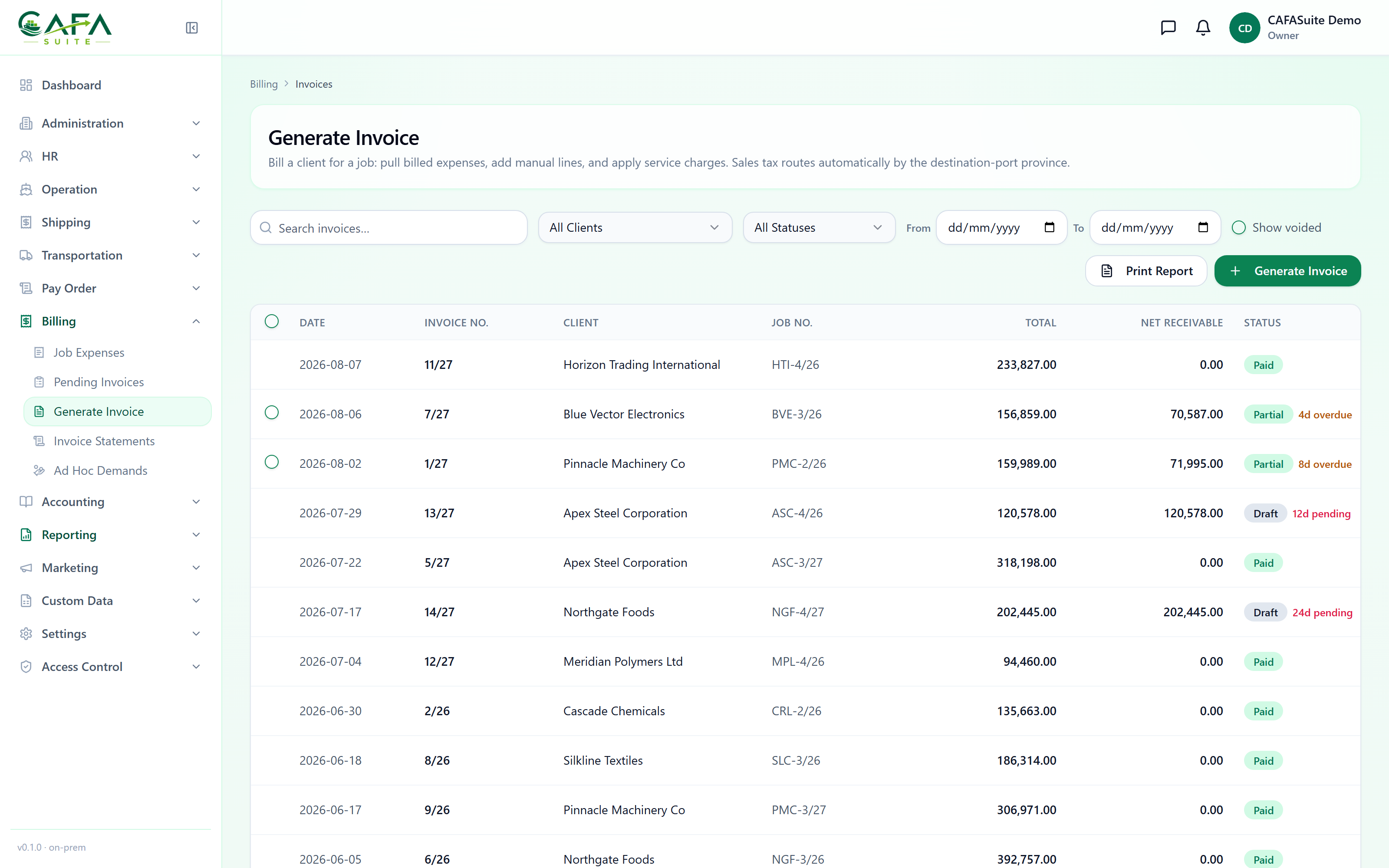Invoice generation