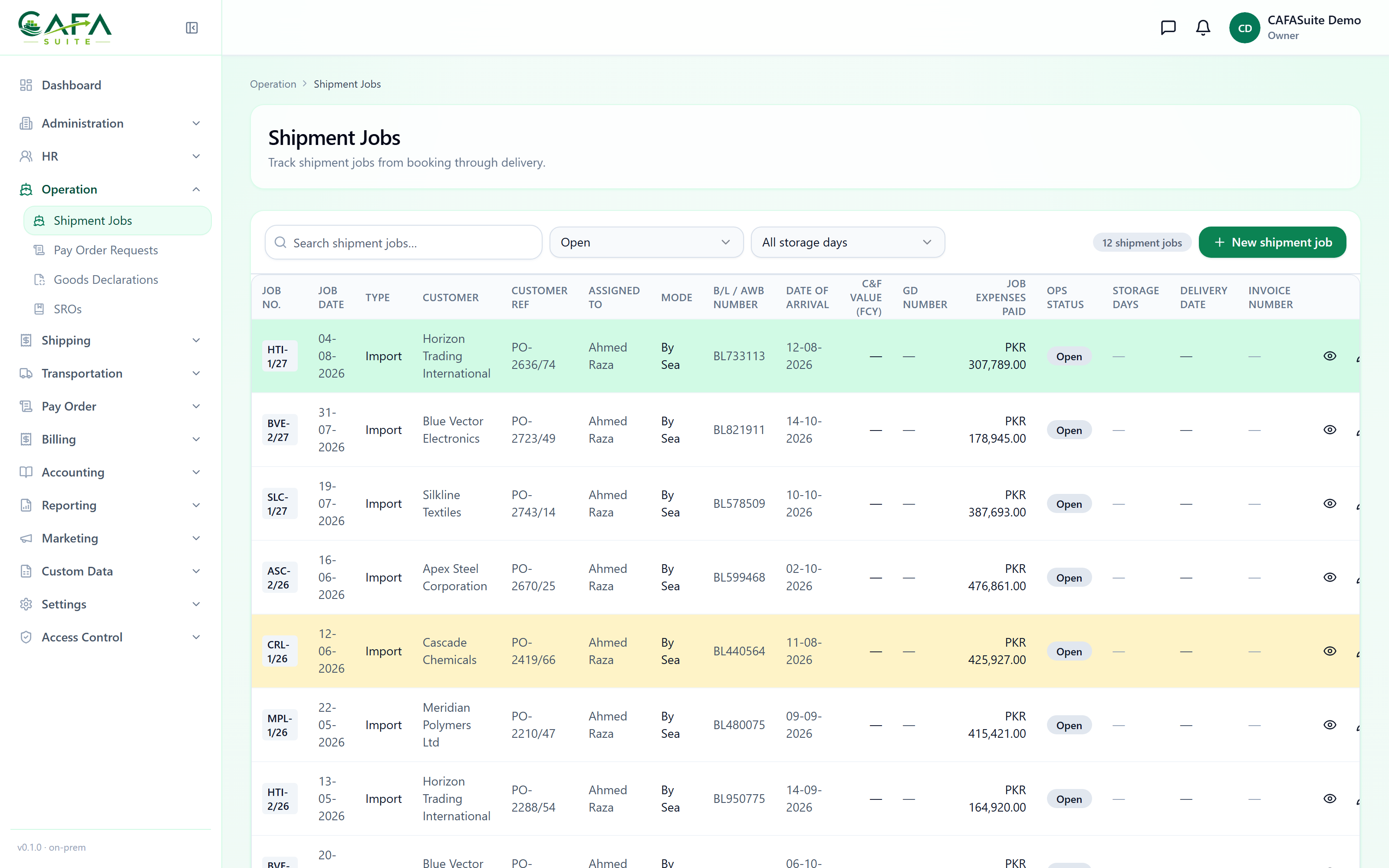 Shipment jobs register