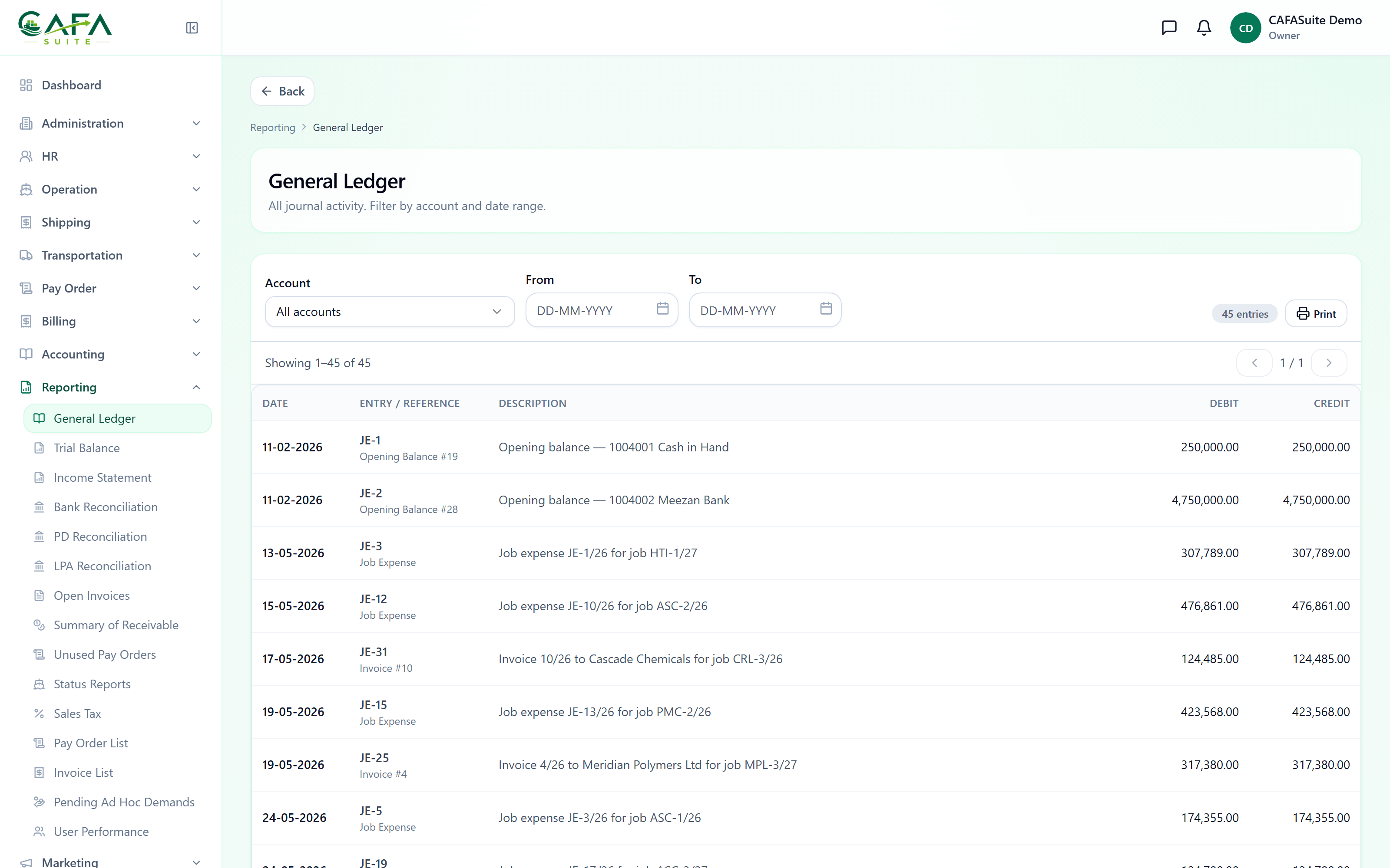 General ledger report