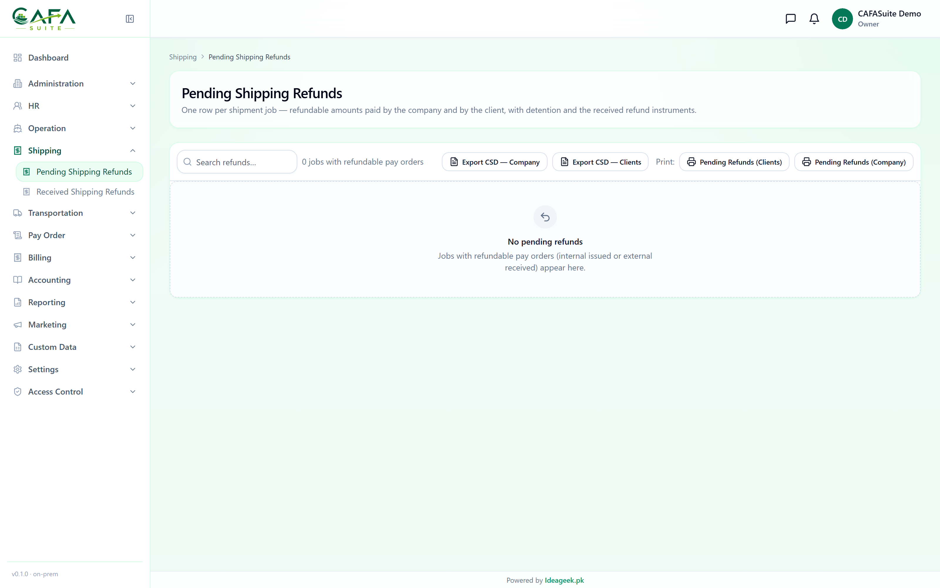 Pending shipping refunds