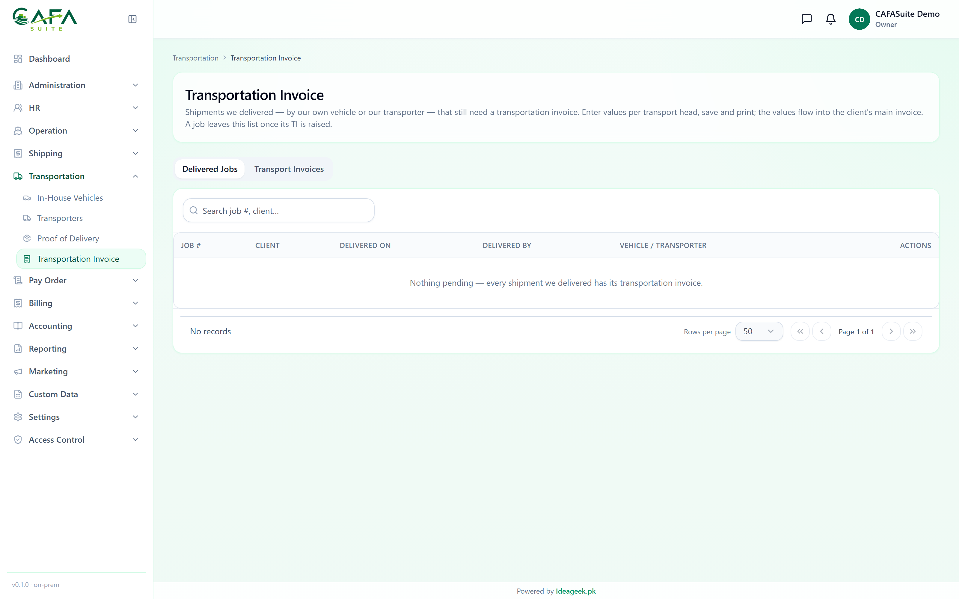 Transportation invoices